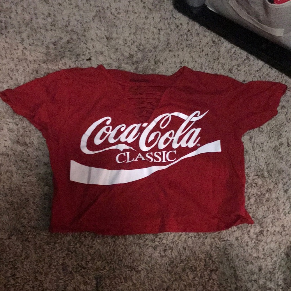Red Coca Cola crop top with lace design on chest